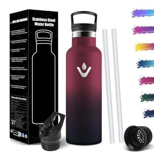 Mulbijeo Trinkflasche Edelstahl 750ML BPA-Frei, Auslaufsichere Isolierflasche Doppelwandig, Wasserflasche mit Strohhalm, 18/8 Edelstahl, Thermosflasche, Trinkflasche Kohlensäure Geeignet für Sport