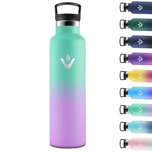 Motswedi Borraccia Termica 1 litro, Doppia Parete, Bottiglia Termica, a Prova di Perdite, Borraccia con Cannuccia, Acciaio Inox, Borracce Termiche, per Palestra, Outdoor, Campeggio, Verde & Viola