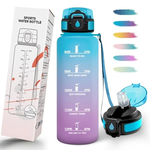 Zeitlich begrenztes Angebot: Mulbijeo Trinkflasche 1 5 Liter, Auslaufsicher, Wasserflasche Kohlensäure Geeignet, Sportflasche BPA-Frei, Trinkflasche mit Strohhalm, Flasche Sport für Outdoor, Wandern, Fitness, Radfahren, Camping von 9.68 € auf 9.68 € (0.00
