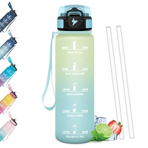 Tijdelijke aanbieding: Mulbijeo Libre de BPA- en herbruikbare drinkfles met rietje, lekvrij, draagbaar, motiverende waterfles voor school, sportschool, kantoor, feest van 9.18 € naar 9.18 € (0.00% korting)