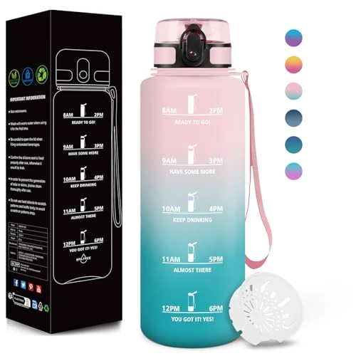 Offerta a tempo: Motswedi Borraccia, 1500ML Senza BPA, Borraccia Palestra, Design della Serratura a Prova di Perdite, Bottiglia Motivazionale, Con Marca Temporale, Bottiglia per Ufficio, Stadio, Palestra - Rosa&ciano - 0.00% da 45.01 € a 45.01 €