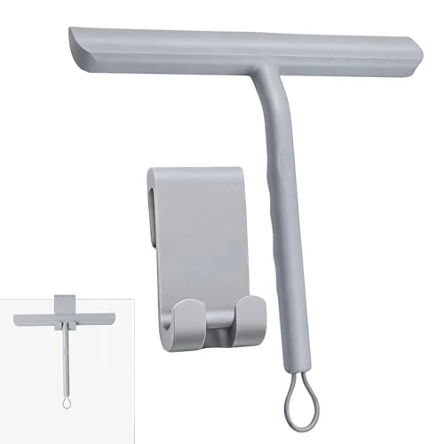 Offerta a tempo: Vinabo Tira Acqua da Doccia, Tergivetro per Doccia, Tiraacqua Vetri Doccia con Gancio, Senza Aloni per Vetri, pareti Doccia e Specchi– in Silicone 21 cm, Grigio - 5% da 11.99 € a 11.39 €