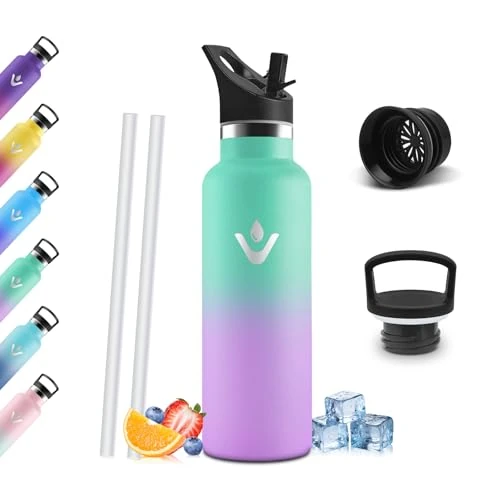 Trinkflasche Edelstahl Kinder 500ML BPA-Frei, Thermosflasche, Auslaufsichere Isolierflasche Doppelwandig, Wasserflasche mit Strohhalm, 18/8 Edelstahl, Trinkflasche Kohlensäure Geeignet für Sport