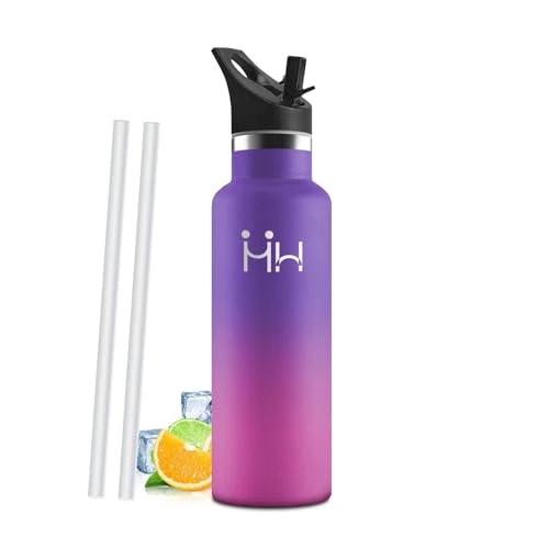 Mulbijeo Gourde Isotherme 500 ML, Gourde INOX avec Paille, Réutilisable, Bouteille d'eau sans BPA, Anti-Fuite, Isolation sous Vide en Acier Inoxydable à Double Paroi, pour Enfants, Adultes, Sport