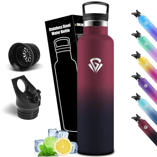 Mulbijeo Trinkflasche 1L BPA-Frei, Trinkflasche Edelstahl, Thermosflasche, Auslaufsichere Isolierflasche Doppelwandig, Wasserflasche, Thermoskanne, mit Strohhalm, Trinkflasche Kohlensäure Geeignet