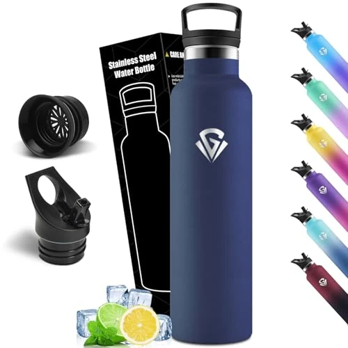 Mulbijeo Trinkflasche 1L BPA-Frei, Trinkflasche Edelstahl, Thermosflasche, Auslaufsichere Isolierflasche Doppelwandig, Wasserflasche, Thermoskanne, mit Strohhalm, Trinkflasche Kohlensäure Geeignet