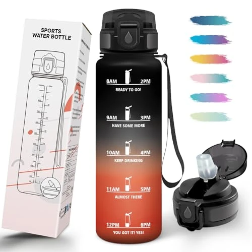 Mulbijeo Borraccia 1 Litro, Libre de BPA, Borracce con Cannuccia, A Prova di Perdita & Reutilizables, Borracce Palestra, Portatile, Borraccia Motivazionale per Campeggio, Palestra, Ufficio, Festa