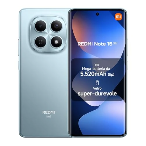 Offerta a tempo: XIAOMI REDMI Note 15 5G, Smartphone 8+512GB, Design ultrasottile, Resistenza IP65, Fotocamera super nitida da 108 MP, Display FHD+ da 6,77", Blu Ghiacciaio, Garanzia 2 anni, Caricatore non incluso - 9% da 329.90 € a 299.90 €