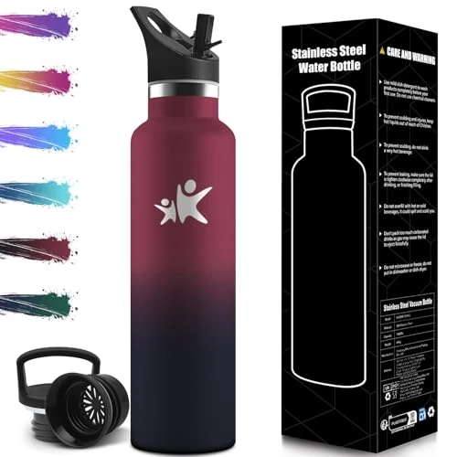 Stainless Steel Thermos Flask 1 L BPA-Free Leak-Proof Double-Walled Insulated Flask with Straw Suitable for Carbonated Drinks