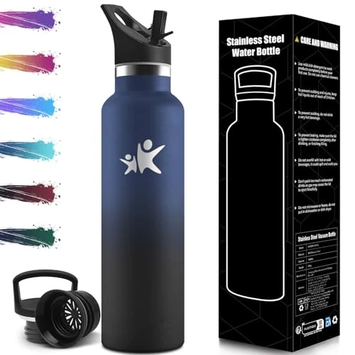 Mulbijeo Borraccia Termica 1 Litro, Senza BPA, Borraccia Termica, Sottovuoto a Doppia Parete, Bottiglia Termica, 18/8 Acciaio Inox, Borracce Termiche, con Cannuccia, Termos per Palestra, Sport, Bici