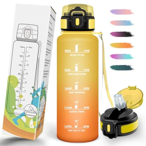 Offerta a tempo: Mulbijeo Borraccia 1,5 Litri, A Prova di Perdita & Riutilizzabile, Borraccia con Cannuccia, Borracce, Apertura One-touch, Borracce Motivazionale per Palestra, Campeggio, Ciclismo, Yoga - 0.00% da 11.46 € a 11.46 €