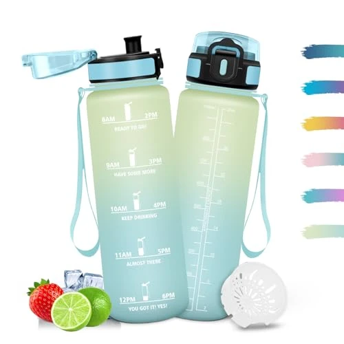 Mulbijeo Borraccia 500ML, A Prova di Perdite, Borracce, Riutilizzabile Borracce Motivazionale, Semplice e Portatile, Borraccia Bambini per Corsa, Bicicletta, Lavoro, Scuola, Water Bottle