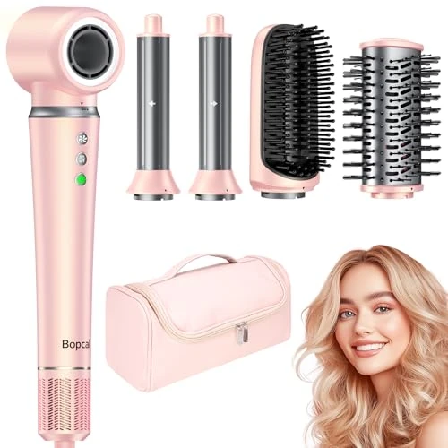 Bopcal Air Styler 5 in 1 Asciugacapelli con Sacchetto - Professionale Phon Capelli 160000 RPM，Arricciacapelli Automatico 32MM, Spazzola Aria Calda con 500 Milioni Ionico, Volumizzant, Liscio, Regali