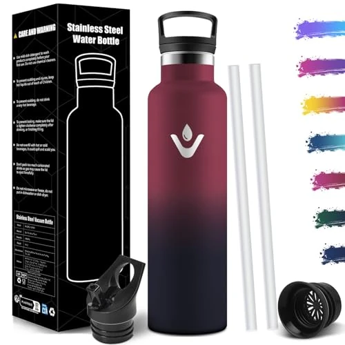 Mulbijeo Borraccia Termica 1 Litro, Senza BPA, Borraccia Termica, Sottovuoto a Doppia Parete, Bottiglia Termica, 18/8 Acciaio Inox, Borracce Termiche, con Cannuccia, Termos per Palestra, Sport, Bici