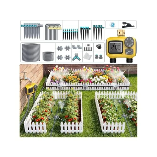 Offerta a tempo: TRJZWA Kit Computerizzato per Irrigazione a Doppia Uscita, Timer Automatico per Irrigazione con Vari Set di Gocciolatori per Sistemi di Irrigazione Automatizzati in Giardini, Cortili, Serre e Orti - 0.00% da 89.99 € a 89.99 €