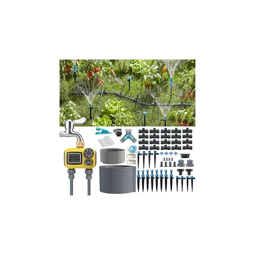 Offerta a tempo: TRJZWA Sistema di Irrigazione con 2 Uscite per Giardini, Serre, Orti e Altre Aree, Timer di Irrigazione Gestisce l’irrigazione su Grandi Superfici ed è Dotato di 4 Diversi Ugelli per l’irrigazione - 0.00% da 79.99 € a 79.99 €