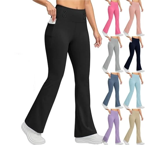 Tijdelijke aanbieding: Yogabroek voor dames, brede broek met olifantenpoten, push-up booty, elastische broek, bootcut leggings, hoge taille, met zakken, zachte comfortabele joggingsport, pilates, fitness van 23.98 EUR naar 23.98 EUR (korting 0%)
