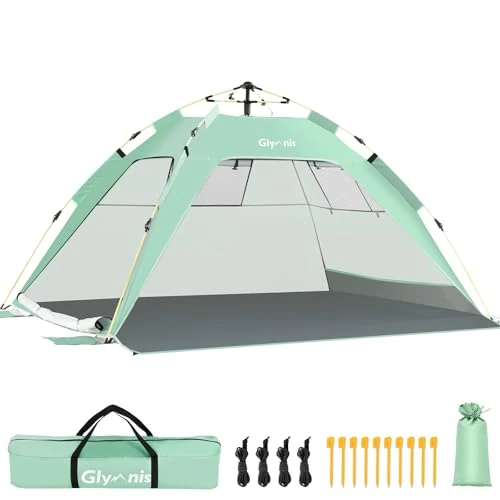 Offerta a tempo: Glymnis Tenda da Spiaggia Quick-up Tenda Istantanea Portatile Protezione Solare UPF 50+ per 3-4 Persone, Dimensione di 215 x 150 x 115cm con 2 Finestre a Maglie e 2 Porte - 10% da 49.99 € a 45.12 €