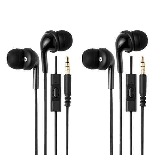 Offerta a tempo: Amazon Basics, Auricolari con Filo e Microfono, Auricolari In-Ear, Jack da 3.5mm, Confezione da 2 - 16% da 14.53 € a 12.27 €