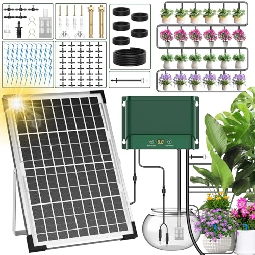 Tijdelijke aanbieding: AnseTo Automatische irrigatie op zonne-energie voor automatische irrigatiesystemen voor tuinen/broeikassen/gazon, met druppelirrigatieset, automatisch bewateringssysteem voor potten/balkon, met 30 van 99.99 € naar 99.99 € (0.00% kor