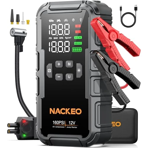 Zeitlich begrenztes Angebot: 8000A Starthilfe Powerbank für Pkw mit Kompressor (160PSI), 12V Auto Starthilfe Powerbank für Benzin & bis 12L Diesel, tragbarer Jump Starter mit 600LM LED-Licht, Starthilfekabeln & großem LCD-Display von 69.99 € auf 59.49 € (