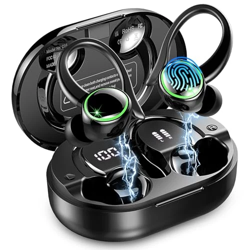Offerta a tempo: Cuffie Bluetooth 5.4 Sport, 2026 Auricolari Bluetooth con 6D Bass Stereo, 50 Ore Cuffie In Ear Cancellazione Rumore ENC e 4 HD Mics, IP7 Impermeabile Cuffie Senza Fili, HiFi Cuffiette LED Display - 67% da 89.99 € a 29.99 €