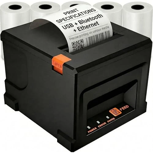 Offerta a tempo: Fuhuihe Stampante POS Termica 80mm con Taglierina Automatica e 5 Rotoli di Carta - 300mm/s per PC Windows, USB LAN Bluetooth - 13% da 68.40 € a 59.76 €