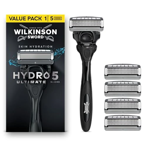 Offerta a tempo: Wilkinson Sword Hydro 5 Ultimate, rasoio da uomo, formato convenienza, con acido ialuronico e lame rivestite in carbonio, manico + 5 ricariche - 30% da 20.99 € a 14.63 €