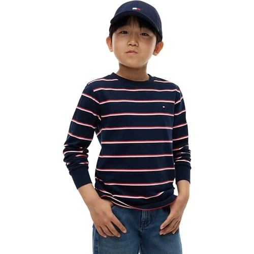 Offerta a tempo: Tommy Hilfiger Maglietta a Righe per Ragazzi LS KB0KB10368 Altre Maglie, Blu, 12 Anni - 42% da 44.90 € a 26.09 €
