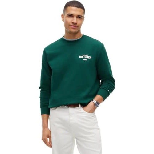 Offerta a tempo: Tommy Hilfiger Hilfiger 1985 Ref Terry Crew Mw0mw44938 Pullover Felpa Uomo, Verde Ornamentale, M - 42% da 99.90 € a 58.20 €