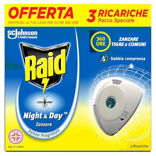 Offerta a tempo: Raid Night & Day Ricarica, Antizanzare e Repellente Zanzare Inodore a Sabbia Compressa, Confezione da 3 Ricariche, Senza Profumo - 27% da 10.99 € a 7.99 €