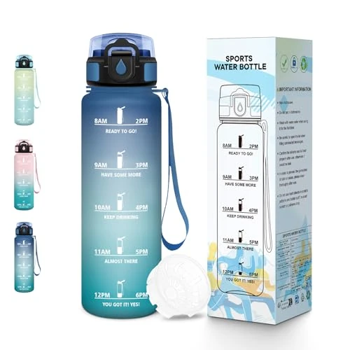 Zeitlich begrenztes Angebot: Baramumu Trinkflasche, 500ML BPA-Frei, Wasserflasche Kinder, Auslaufsicheres Schlossdesign, Trinkflaschen, Mit Zeitstempel, Trinkflasche Auslaufsicher für Schule, Yoga, Spielplatz, Camping - Blau&Grün von 6.32 € auf 6.32 € (0.