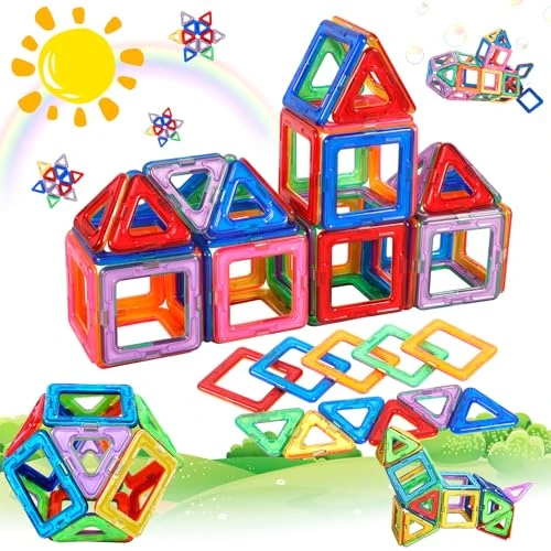 JUQG 40Pcs Bloques de Construcción Magnéticos, 3D Juguetes de Construcción Magnéticos, Juguetes Educativos de Bloques de Construcción, Regalo de Juguete Magnético para Más de 3 Niños y Niñas (40Pcs)