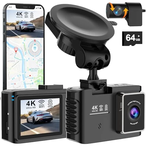 Oferta limitada: Cámara para Coche Delantera y Trasera 4K/2,5K, WiFi de 5 GHz con GPS, IPS de 2,0", Gran Angular de 170°, cámara Dual para Coche con vigilancia de Aparcamiento Las 24 Horas, Tarjeta SD de 64 GB de 119.99 EUR a 119.99 EUR (ahorro 0%)