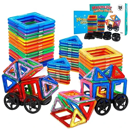JUQG 56Pcs Giocattoli da Costruzione Magnetici, Set di Costruzioni Giocattolo Magnetiche, Giocattoli Educativi da Costruzione, Regalo Giocattolo Magnetico per 3+ Ragazzi e Ragazze (56Pcs)