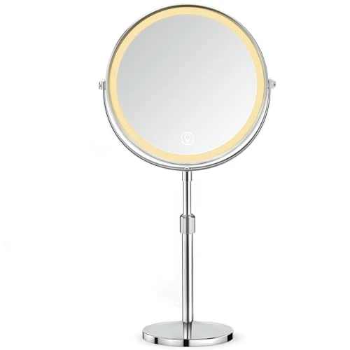 Offerta a tempo: AIMAX Specchio trucco con luci e specchio ingranditore 10x/1x doppia faccia, Ricaricabile USB, Rotazione 360°, Altezza regolabile 38-48 cm, 3 colori luce dimmerabile, Batteria 2000 mAh, Argento - 13% da 34.99 € a 30.52 €