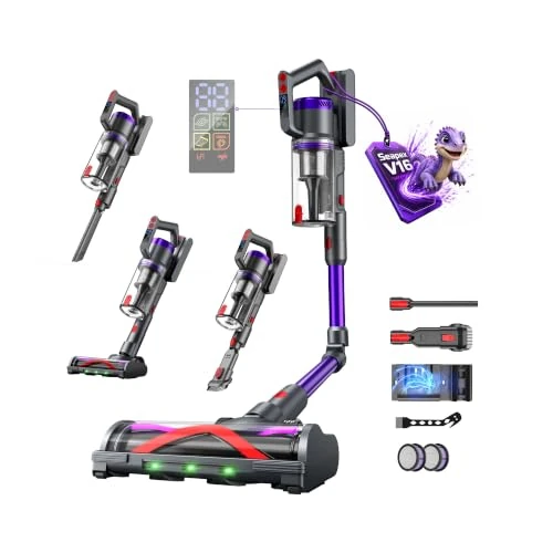 Offerta a tempo: Circlio Aspirapolvere Senza Fili, 600W/58000Pa, Scopa Elettrica Senza Fili 75Min, Modalità Automatica, Aspirapolvere Senza Filo LED Touchscreen, Anti-Avvolgimento per Tappeti/Pavimenti/Peli Animali - 0.00% da 159.99 € a 159.99 €
