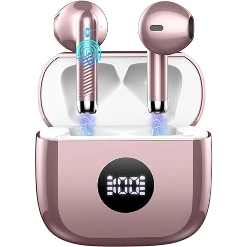 Bluetooth Headphones, Bluetooth 5.4 Headphones, Wireless Headphones with 4 ENC Noise Cancellation Mic, In-Ear Headphones 40 Hours Playback, Wireless HiFi Stereo Headphones IP7 Waterproof for iOS