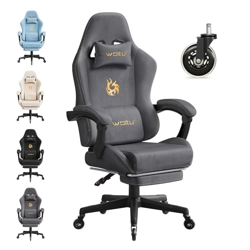 Offerta a tempo: WOLTU Sedia da gaming, Sedia Gaming Ergonomica con Ruote Silenziose, Altezza e Inclinazione Regolabile, con Braccioli Sincronizzati e Poggiapiedi, in Tessuto Scamosciato, Grigio - 10% da 106.39 € a 96.02 €