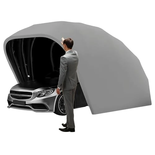 WPPTNSFY Allwetterfester Carport, Einziehbar Mobile Edelstahl Faltgarage, Halbautomatischer Mobile Faltgarage, Abschließbarer, für Pickups und Autos, Grau