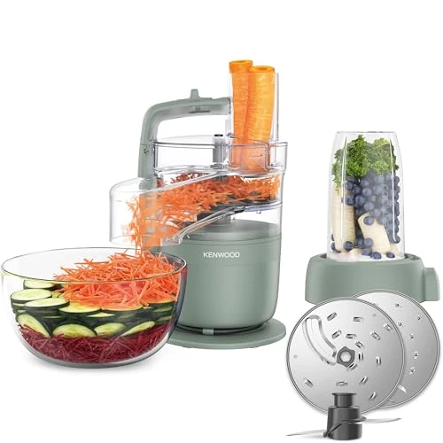 Offerta a tempo: Kenwood MultiPro Compact – Robot da Cucina Multifuzione con Express Serve, Lama in Acciaio Inox, Dischi Affetta e Grattugia, Personal Blender 600 ml, Funzione Pulse, Verde Eucalipto (FDP23.380GR) - 25% da 119.90 € a 89.90 €