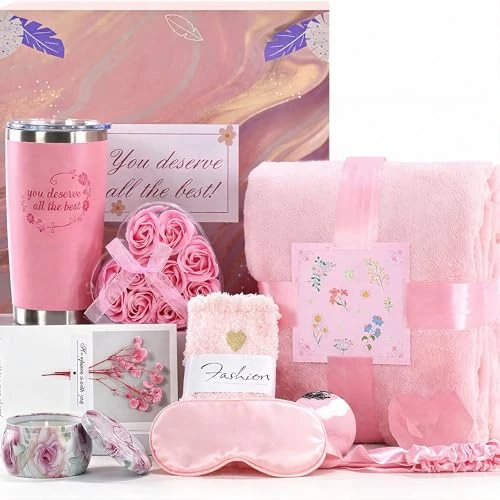 Tijdelijke aanbieding: obisesio Verjaardagscadeaus, geschenkmanden, spaset, cadeauset voor persoonlijke verzorging met dekens, geurkaarsen en kopjes, roze cadeauset: de perfecte keuze van geschenken voor vrouwen van 59.00 € naar 59.00 € (0.00% korting)