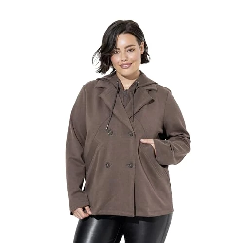 Offerta a tempo: Ulla Popken - Giacca da Donna Taglie Forti, con Colletto a Risvolto, con Cappuccio, Linea A - 50% da 89.99 € a 44.55 €