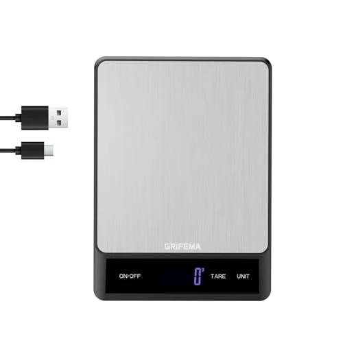 Oferta limitada: GRIFEMA GA2008-1, Báscula de cocina recargable, Báscula multifuncional para alimentos de acero inoxidable, 5 kg/11 lb de 14.99 € a 12.99 € (ahorro 13%)