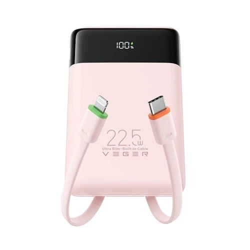 Offerta a tempo: VEGER 10000mAh Power Bank con Cavi Integrati, 22.5W Ricarica Rapida Caricatore Portatile, Sottile Compatto USB C Powerbank LED Display con 4 Uscite e 3 Ingressi Compatibile con iPhone Huawei Xiaomi - 19% da 26.99 € a 21.84 €