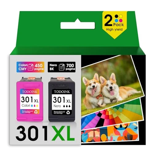 Offerta a tempo: TODOINK 301XL Nero e Colore Cartucce d'inchiostro 301 XL cartucce per hp 301 nero per HP Officejet 4630 4632 Envy 5530 4500 DeskJet 1050a 2025 2540 (2 Pack) - 5% da 24.99 € a 23.74 €