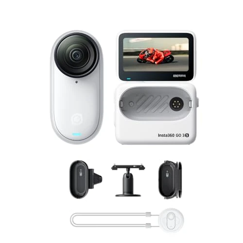 Insta360 GO 3S Arctic White Pack POV Moto-Cam 4K voor vlogging, handsfree POV, magnetische montage, stabilisatie, 140 minuten looptijd, waterdicht tot 10 m, IA-bewerking
