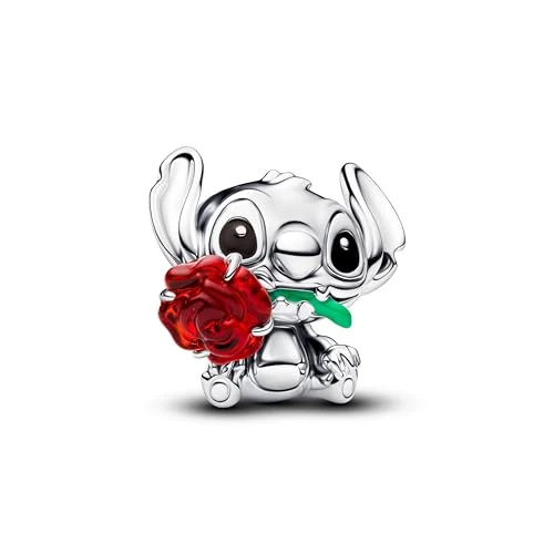 PANDORA Moments Disney Stitch Rose Murano-Glas-Charm aus Sterling-Silber, Kompatibel Moments, 794378C01