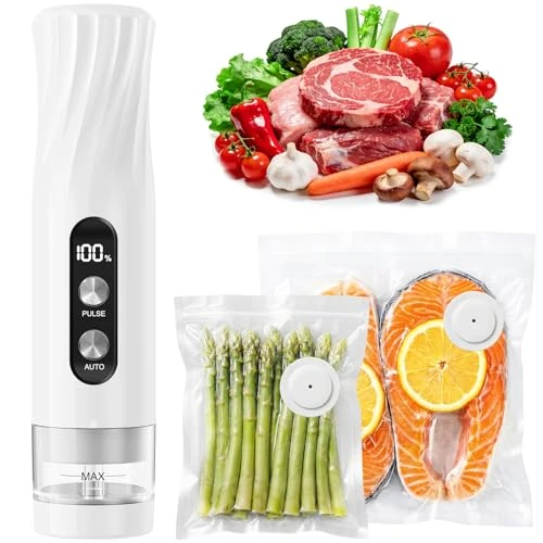 Babacom Macchina Sottovuoto Alimenti Compatto con Serbatoio Acqua Visibile, 60kPa Potente Vacuum Sealer, Sigillatura Auto a Un Tocco e Mode Impulsi, Ricaricabile 1800 mAh, 20 Sacchetti Riutilizzabili