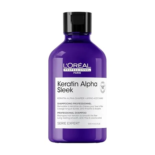 L’Oréal Professionnel, Champú Sin Sulfatos Keratin Alpha Sleek, Anti-Frizz, Control del Encrespamiento y Volumen. Hidratación, Suavidad y Brillo, Apto para Todo Tipo de Cabello, 300 ml